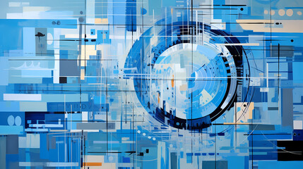 Obraz premium Artistic texture impasto blue abstract shape line decorative painting with Generative