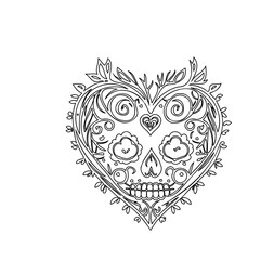 Heart Skull Outlines for Coloring Book Concept