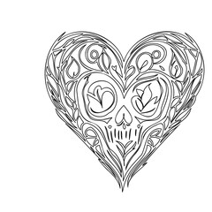 Floral Heart Skull Intricate Vector Illustration