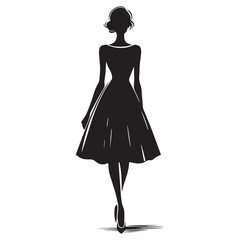 Sleek Cocktail Dress silhouette, flattering and modern cut – Cocktail Dress illustration – Minimalist Cocktail Dress vector – Ladies dress silhouette

