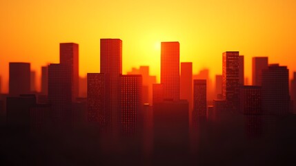 Vibrant cityscape silhouette at sunset