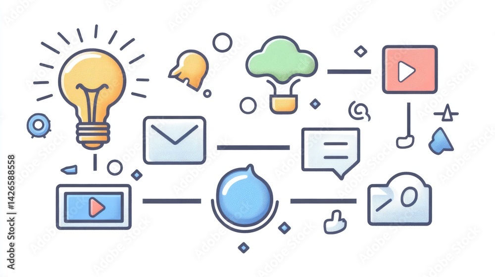 Poster workflow diagram showing steps in content creation for social media from idea to publish