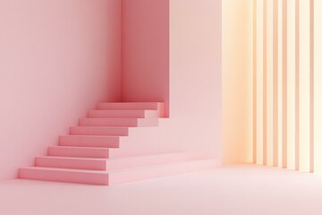 Pink Geometric Staircase Abstract Scene