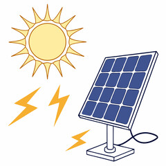 "Solar Panel and Sun Vector Illustration on White Background for Graphic Design"