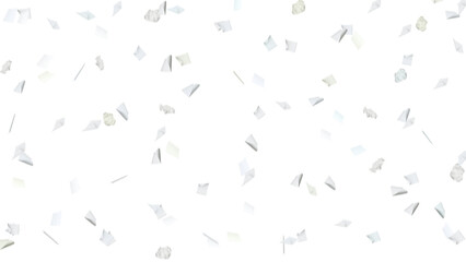 Falling or flying sheets of paper with motion blur effect on transparent background