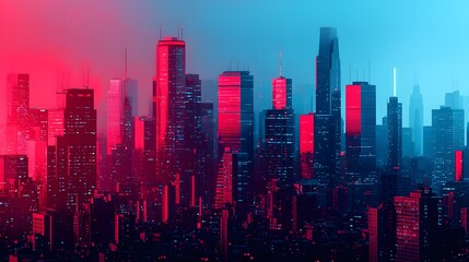 Obraz premium Vibrant city skyline of towering skyscrapers at night