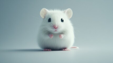 Cute white mouse, studio shot, grey background, pet, research