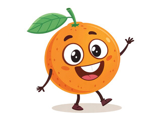 Obraz premium Smiling orange mascot with bright eyes and leaf on top, waving happily. isolated on white background 