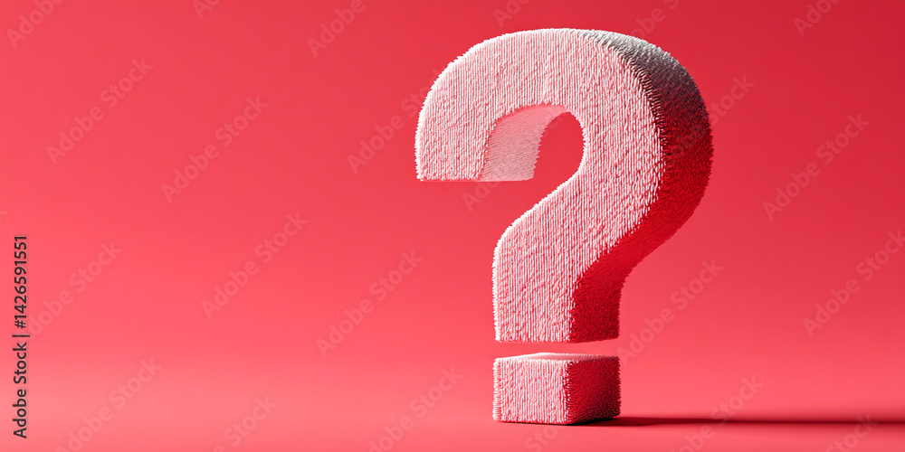 Poster textured white question mark on red background, symbolizing inquiry, uncertainty, or a need for info
