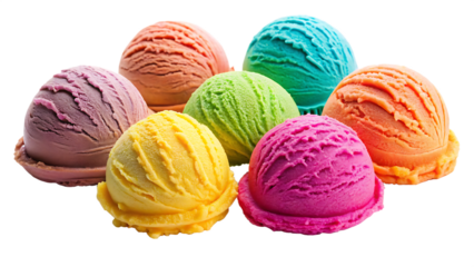 colorful ice cream scoops isolated on white background PNG .GENERATIVE AI
