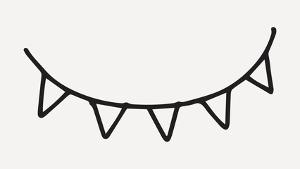 Minimalist line art of a bunting banner with triangular flags, element vector