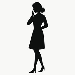 Silhouette of a Woman Standing and Thinking – Vector Illustration