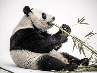 Fototapeta premium A Majestic Black and White Panda Enjoying a Bamboo Feast
