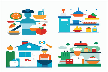 new cartoon of cooking food at kitchen-