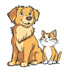Obraz premium Happy dog and cat pets sitting together. Perfect for pet adoption websites