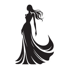 Formal Maxi Dress silhouette, elegance from top to hem &ndash; Maxi Dress illustration &ndash; Minimalist Maxi Dress vector &ndash; Ladies dress silhouette


