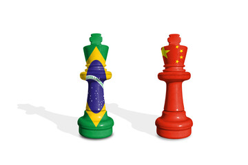 Chess made from Brazil and China flags. Trade, duty, customs and tariffs war