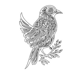Ornamental Bird Graphic on Branch Line Art Style