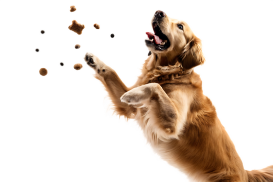 golden retriever leaps joyfully while catching dog isolated on white background PNG .GENERATIVE AI