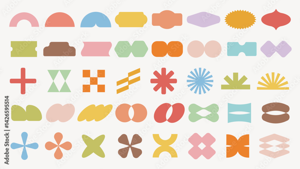 Wall mural colorful abstract shapes in various patterns. geometric shapes, abstract forms, and colorful designs