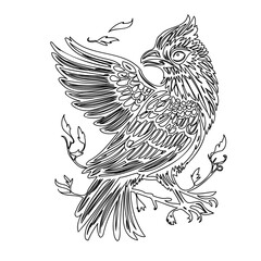 Stylized bird with intricate feathering design