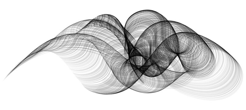 Ripple texture black and white curve lines background vector design. Wave oblique smooth lines optical effect pattern. Monochrome gray scale wave curves texture, black ripple on white.