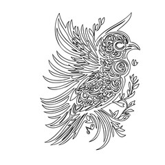 Elaborate Line Art Bird With Floral Accents