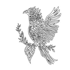 Elegant Bird Perched on Ornate Branch Illustration
