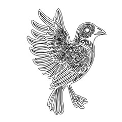 Stylized bird design in line art format.