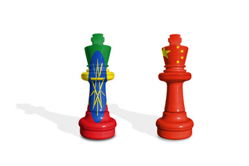 Chess made from Etiopia and China flags. Trade, duty, customs and tariffs war