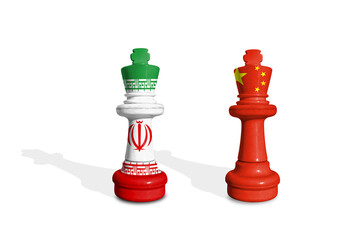 Chess made from Iran and China flags. Trade, duty, customs and tariffs war
