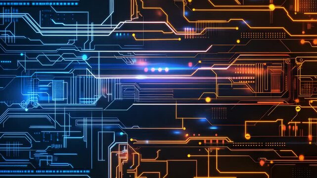 Digital electronic circuit design with fractal patterns in a blue tech network concept