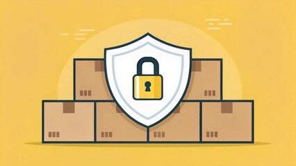 Security researchers risk monitor. Secure packages protected by a shield symbolizing safety and trust in shipping.