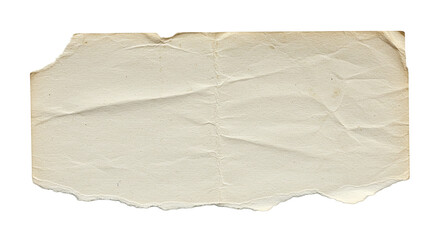 Obraz premium A piece of torn and crumpled off white paper with rough edges isolated on a black background texture