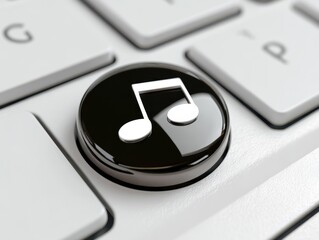 Black music note button on white keyboard