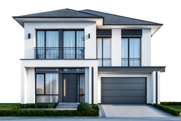 modern suburban house isolated on white background PNG .GENERATIVE AI