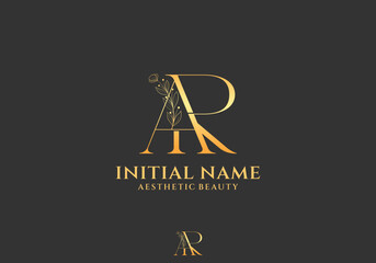 Letter AR Beauty Logo with Flourish Ornament Luxury