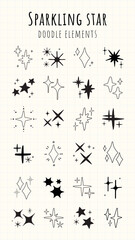 Set of abstract star and sparkle icons. Various star shapes and sparkle designs. Simple black and white star icons. Sparkle and star patterns for design. Element vector set.