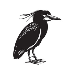 Black-crowned night heron Silhouette - Vector of Black-crowned night heron - Minimal Black-crowned night heron Illustration.