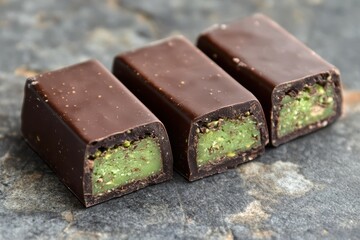 Dark chocolate bars filled with pistachios