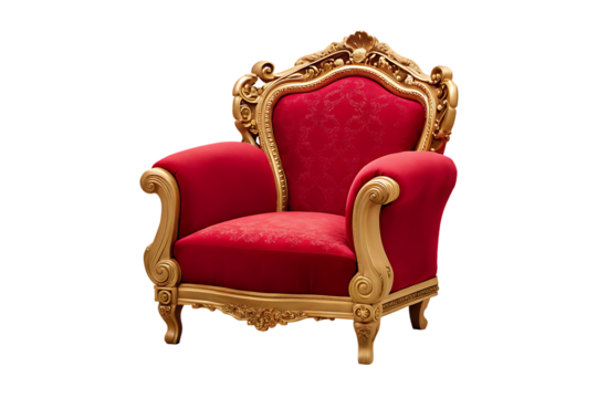 red and gold luxury armchair isolated on white background PNG .GENERATIVE AI