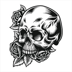 Tribal skull tattoo art, a black vector design illustration 