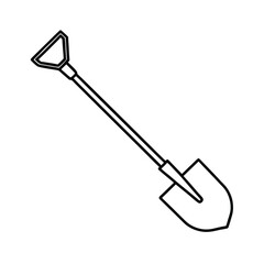 Outline illustration of a gardening shovel or spade for soil preparation and planting