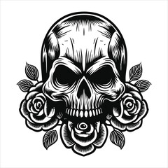 Tribal skull tattoo art, a black vector design illustration 