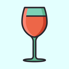 A simple cartoon illustration of a wine glass with rose wine