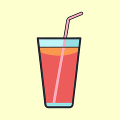 Refreshing Red Juice Drink in Glass with Straw Summer Beverage Cartoon Illustration