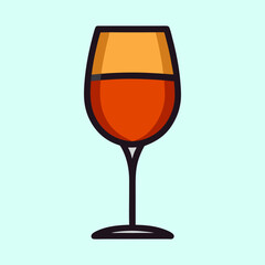 Stylized Glass of Red Wine with Thick Black Outlines and Orange Juice
