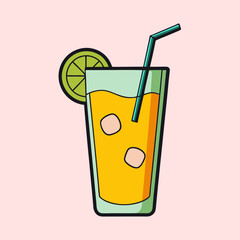Refreshing Summer Citrus Drink with Ice Cubes and Straw in Tall Glass