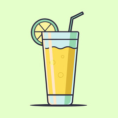 Refreshing Yellow Citrus Drink with Lime Garnish and Straw Tall Glass Summer Beverage