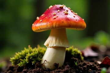 Fototapeta premium Close-up shot of a single boletus mushroom showcasing its unique shape and colors, natural, close-up, organic